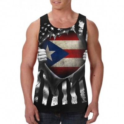 Undershirts Men's Soft Tank Tops Novelty 3D Printed Gym Workout Athletic Undershirt - American Puerto Rico Flag Pull Apart Bl...