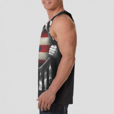 Undershirts Men's Soft Tank Tops Novelty 3D Printed Gym Workout Athletic Undershirt - American Puerto Rico Flag Pull Apart Bl...