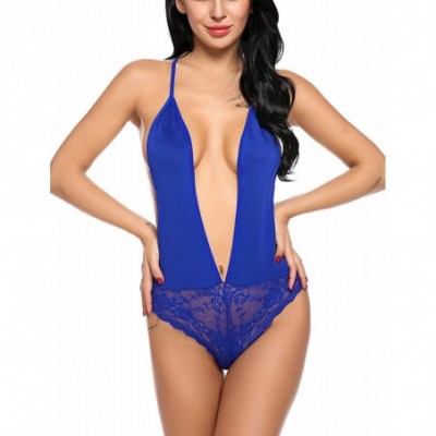 Baby Dolls & Chemises Women's Sexy Teddy Lingerie One Piece Nightie Open Cup Bodysuit Lace Babydoll - Blue - CL194A7HXDU