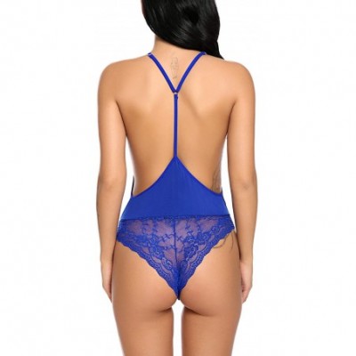 Baby Dolls & Chemises Women's Sexy Teddy Lingerie One Piece Nightie Open Cup Bodysuit Lace Babydoll - Blue - CL194A7HXDU