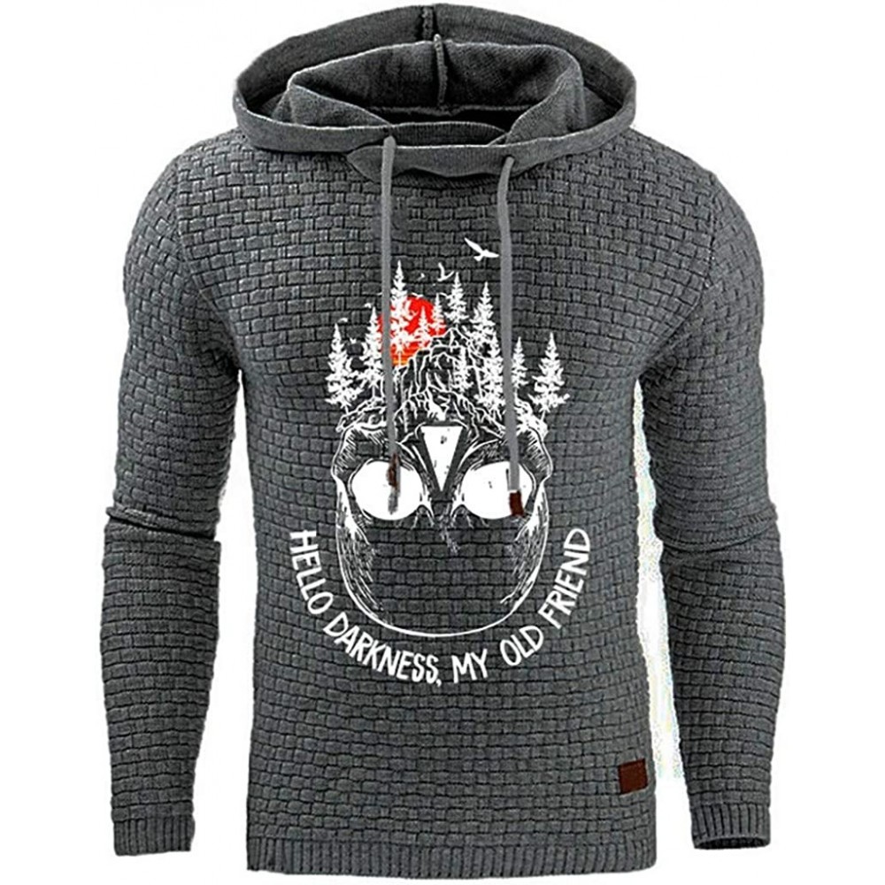 Thermal Underwear Men Hoodie Lattice Splicing Button Pullover Long Sleeve Hooded Sweatshirt Tops - Dark Gray - CE1934NCEWL