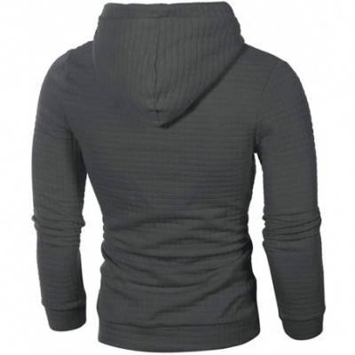 Thermal Underwear Men Hoodie Lattice Splicing Button Pullover Long Sleeve Hooded Sweatshirt Tops - Dark Gray - CE1934NCEWL