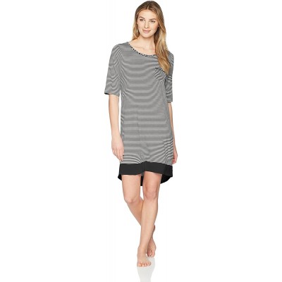 Nightgowns & Sleepshirts Women's High-Low Sleepshirt - Black Core Stripe - C01862H6AIE