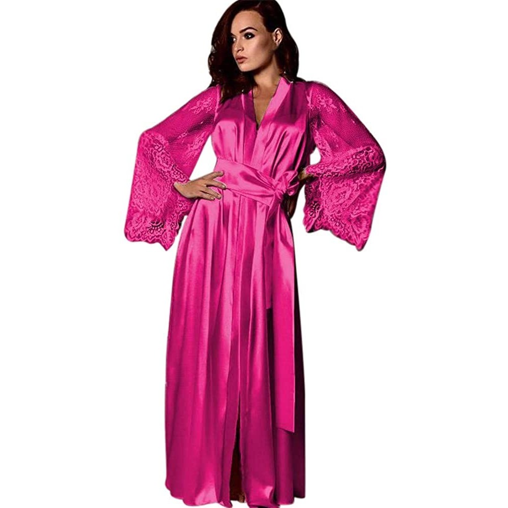 Robes Women Kimono Robes Lightweight Long Bathrobes Satin Nightdress Silk Lace Lingerie Nightgown Sleepwear Sexy Robes - Hot ...