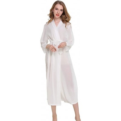 Robes Chiffon Lace Kimono Long Robe for Women Bathrobe Sexy Transparent Nightgown One-Piece Pajamas Loungewear - White - CH18...