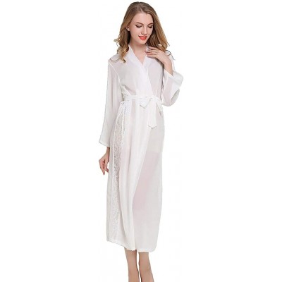 Robes Chiffon Lace Kimono Long Robe for Women Bathrobe Sexy Transparent Nightgown One-Piece Pajamas Loungewear - White - CH18...