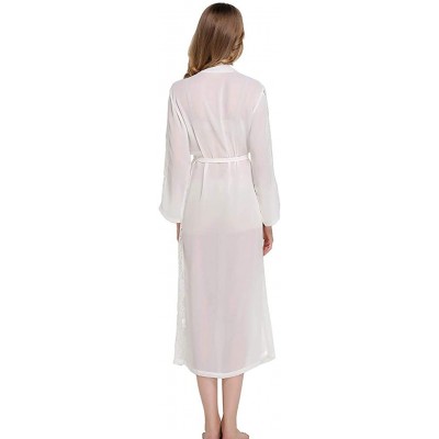 Robes Chiffon Lace Kimono Long Robe for Women Bathrobe Sexy Transparent Nightgown One-Piece Pajamas Loungewear - White - CH18...