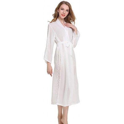 Robes Chiffon Lace Kimono Long Robe for Women Bathrobe Sexy Transparent Nightgown One-Piece Pajamas Loungewear - White - CH18...