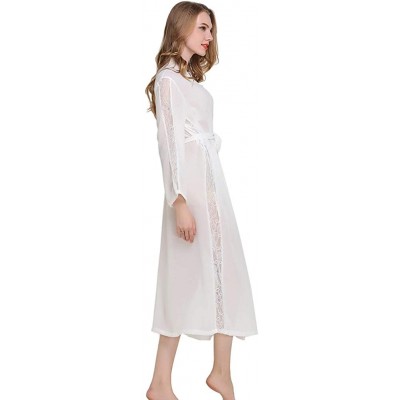 Robes Chiffon Lace Kimono Long Robe for Women Bathrobe Sexy Transparent Nightgown One-Piece Pajamas Loungewear - White - CH18...