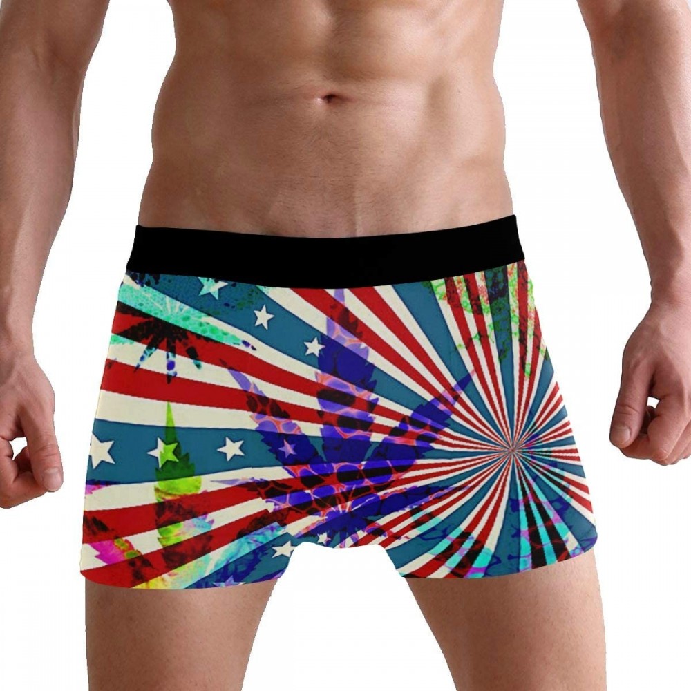 Boxer Briefs Mens Boxer Briefs Underwear Breathable Pouch Soft Underwear - American Flag of Weed - C218ARHO6OX