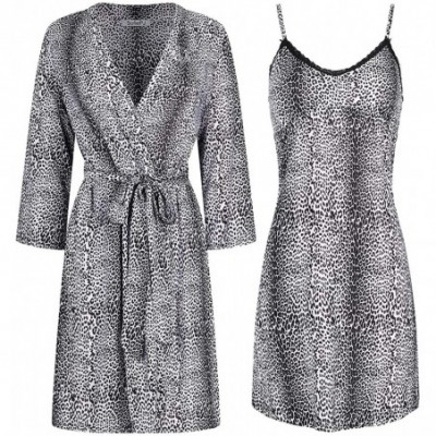 Sets Women's Printed Chemise and Robe 2 Piece Sleep Set - Black Leopard2 - C3195OWLU3Z