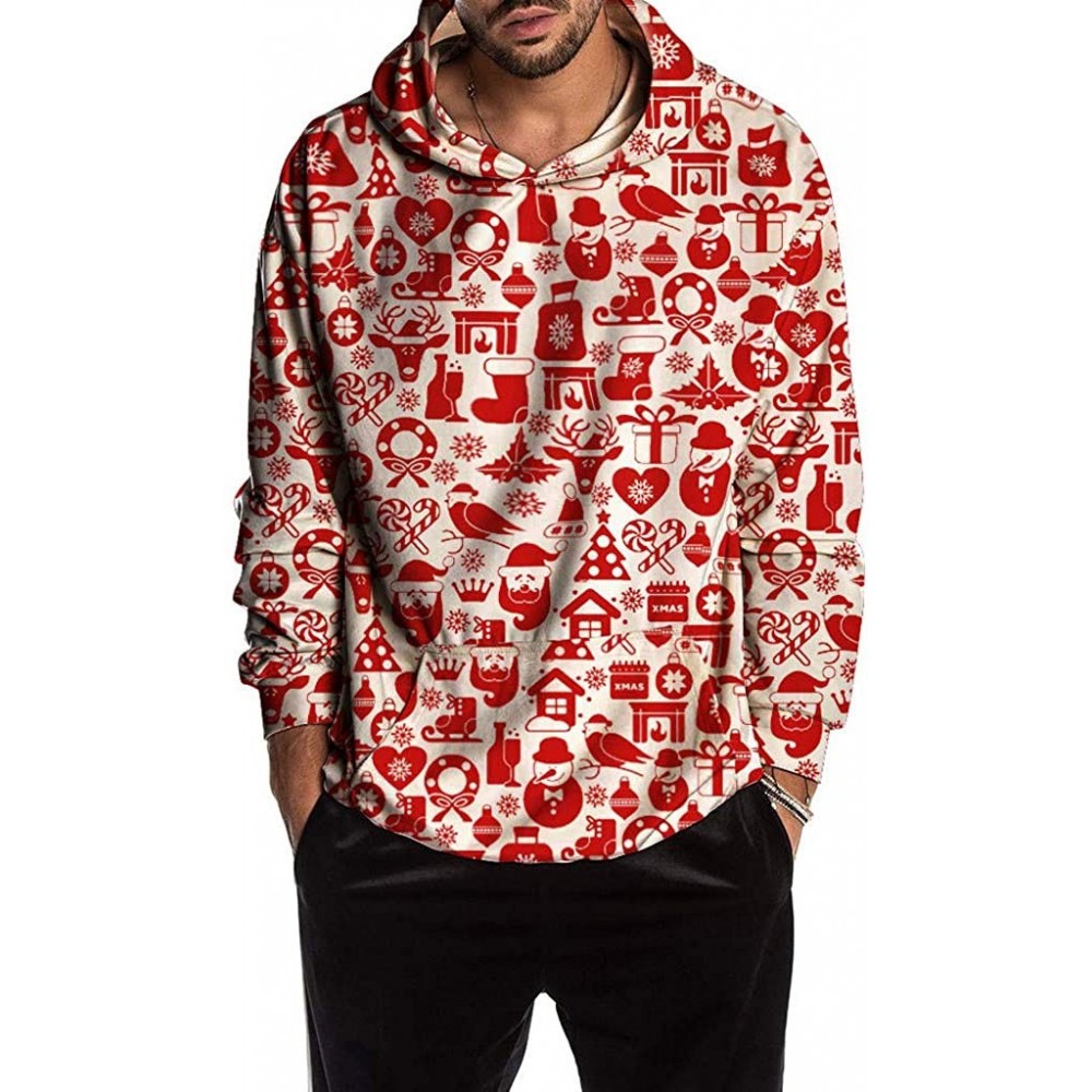 Shapewear Men's Christmas Patterns Print 3D Sweaters Fashion Hoodies Sweatshirts Pullover Red - Red-a - CI18ZY33ULC