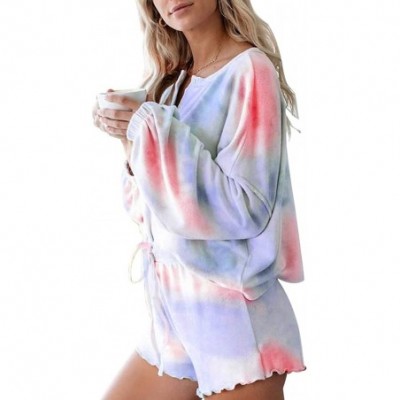 Sets Women Pajamas Set Tie Dye Printed Short Sleeve Shirt and Pants PJ Sets Sleepwear Nightwear Loungewear - Long Sleeve-pink...