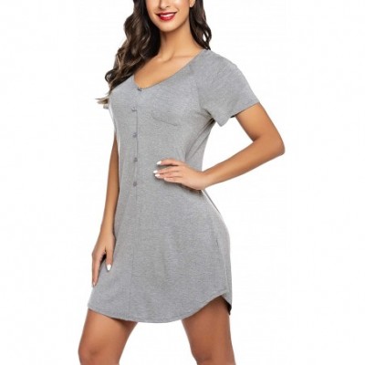 Nightgowns & Sleepshirts Womens Nightshirt V Neck Boyfriend Sleepwear Shirts Loose Sleeve Button Sleep Tee - Light Grey - C31...