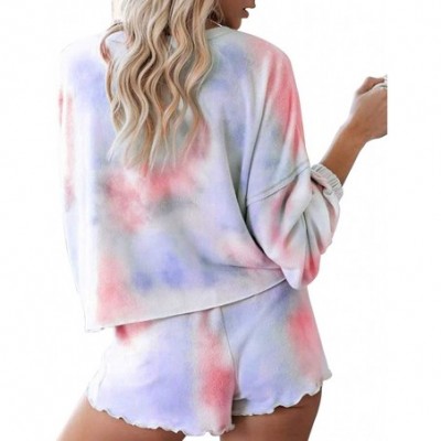 Sets Women Pajamas Set Tie Dye Printed Short Sleeve Shirt and Pants PJ Sets Sleepwear Nightwear Loungewear - Long Sleeve-pink...