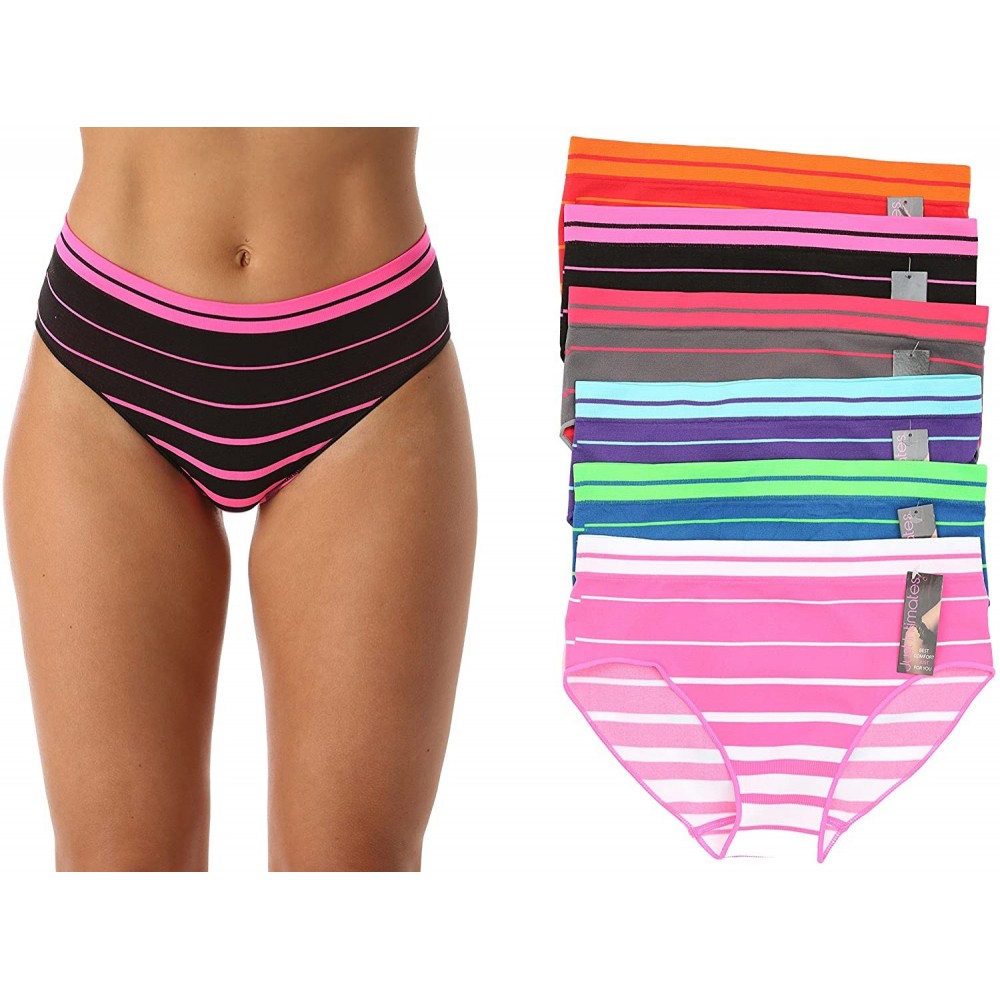 Panties Seamless Striped Panties with Ribbed Detail (6 Pack) - Seamless Sport Boyleg Panties (Pack of 6) - C2182AUDWU8