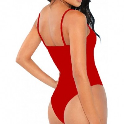 Shapewear Women's Sleeveless Strappy Bodysuits Jumpsuits - Red - CR18RYC9O4I