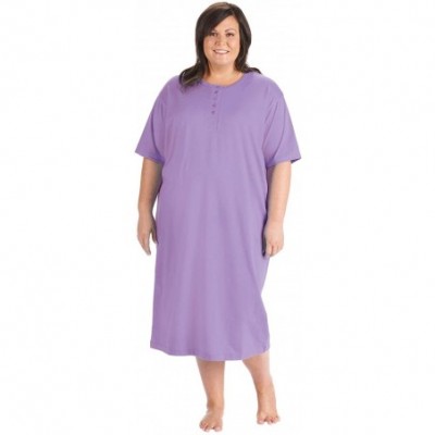 Nightgowns & Sleepshirts Women's 2-Pack Long Henley Nightshirts - Pajama Sleep Shirt Set- Plus - Purple/Turquoise - CW18KNLCGRE