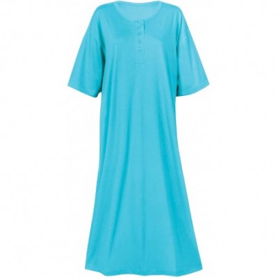 Nightgowns & Sleepshirts Women's 2-Pack Long Henley Nightshirts - Pajama Sleep Shirt Set- Plus - Purple/Turquoise - CW18KNLCGRE