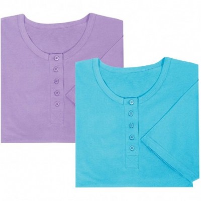 Nightgowns & Sleepshirts Women's 2-Pack Long Henley Nightshirts - Pajama Sleep Shirt Set- Plus - Purple/Turquoise - CW18KNLCGRE