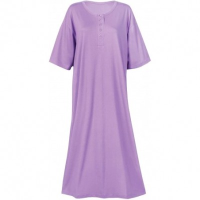 Nightgowns & Sleepshirts Women's 2-Pack Long Henley Nightshirts - Pajama Sleep Shirt Set- Plus - Purple/Turquoise - CW18KNLCGRE