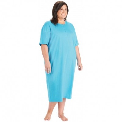 Nightgowns & Sleepshirts Women's 2-Pack Long Henley Nightshirts - Pajama Sleep Shirt Set- Plus - Purple/Turquoise - CW18KNLCGRE