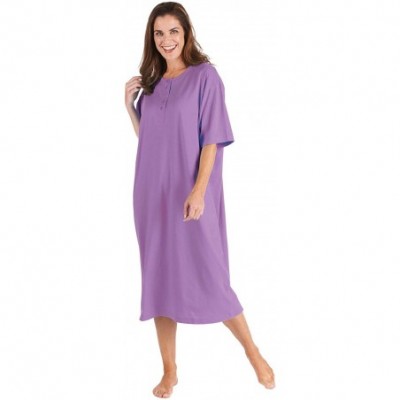 Nightgowns & Sleepshirts Women's 2-Pack Long Henley Nightshirts - Pajama Sleep Shirt Set- Plus - Purple/Turquoise - CW18KNLCGRE