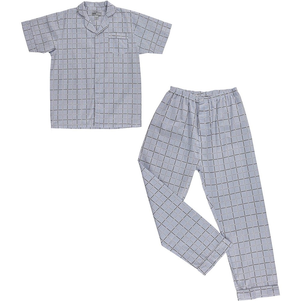 Sleep Sets Mens Cotton Stripped Plaid Short Sleeve Long Pants Pajama Set - Yellow - CN18KIAX62C