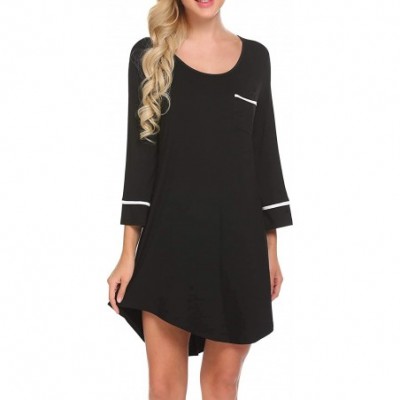 Nightgowns & Sleepshirts Women'S Nightshirts Sleeves Sleepshirt Sleepwear 3/4 Nightgown S Boyfriend Sexy XXL - Black - CS19DU...