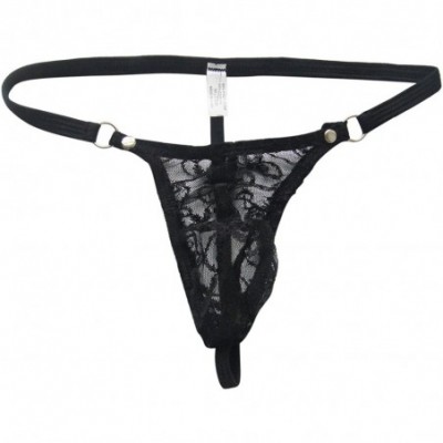 G-Strings & Thongs Mens Sheer Lace Sissy Pouch G-String Thongs Backless Crossdress Panties Underwear - Black - CX190ON575O