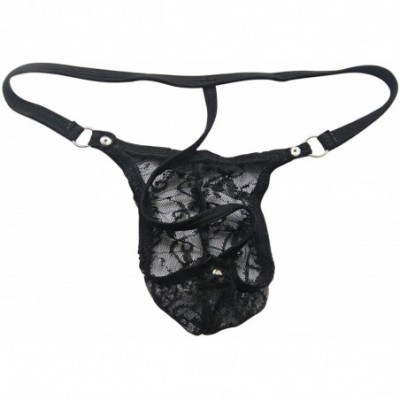 G-Strings & Thongs Mens Sheer Lace Sissy Pouch G-String Thongs Backless Crossdress Panties Underwear - Black - CX190ON575O