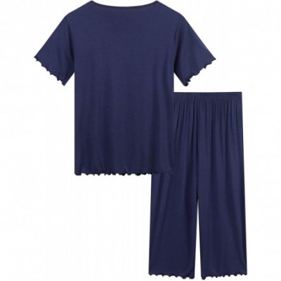 Sets Women's Ultra Soft Capri Pajama/Pj/Sleep Set with Short Sleeve Top - Navy Blue - C31900DHEDE