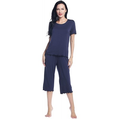 Sets Women's Ultra Soft Capri Pajama/Pj/Sleep Set with Short Sleeve Top - Navy Blue - C31900DHEDE