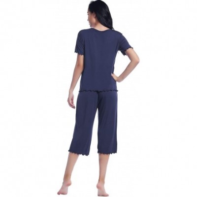 Sets Women's Ultra Soft Capri Pajama/Pj/Sleep Set with Short Sleeve Top - Navy Blue - C31900DHEDE