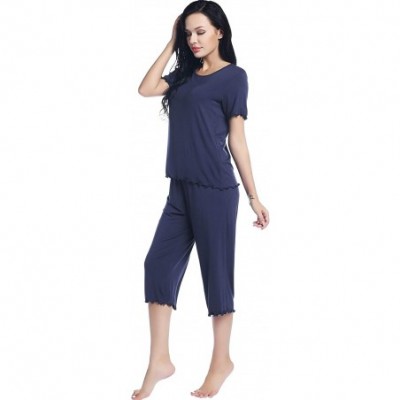 Sets Women's Ultra Soft Capri Pajama/Pj/Sleep Set with Short Sleeve Top - Navy Blue - C31900DHEDE