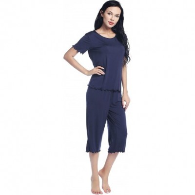 Sets Women's Ultra Soft Capri Pajama/Pj/Sleep Set with Short Sleeve Top - Navy Blue - C31900DHEDE