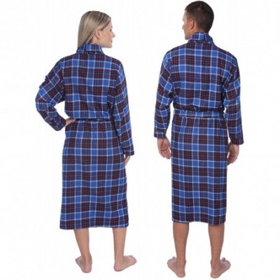 Robes Premium Flannel Robe- Cotton Plaid Shawl Collar Robe with Pockets MRP_Y19 Green Blue - Blue Red White Plaid - CW18TWGQ0ED