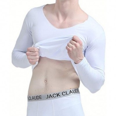 Thermal Underwear Mens Invisible Thermal Underwear Seamless Ultra Soft Base Layer Long John Set Top and Bottom - White - CR19...