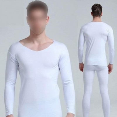 Thermal Underwear Mens Invisible Thermal Underwear Seamless Ultra Soft Base Layer Long John Set Top and Bottom - White - CR19...