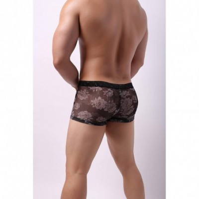 Briefs Men's Boxers Briefs Printed Flower Sexy Lace Waistband Underwear - Black - C619DAEZIRG