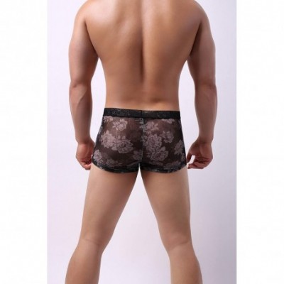 Briefs Men's Boxers Briefs Printed Flower Sexy Lace Waistband Underwear - Black - C619DAEZIRG