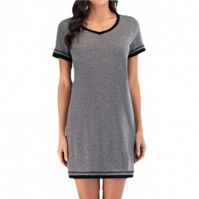 Nightgowns & Sleepshirts Womens Sleepwear Casual Nightgowns Short Sleeve V Neck Sleepshirt - Dark Grey - CI19DD9OOR8