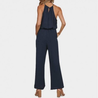 Thermal Underwear Women Short Sleeve Playsuit Clubwear Straight Leg Jumpsuit with Belt - N Navy - CB18S6A4XCR