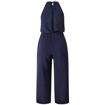 Thermal Underwear Women Short Sleeve Playsuit Clubwear Straight Leg Jumpsuit with Belt - N Navy - CB18S6A4XCR