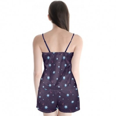 Sets Women's Unique Sun Moon & Stars Celestial Satin Pajamas Set-XS-3XL - Dark Slate Blue - CL183K44G4M