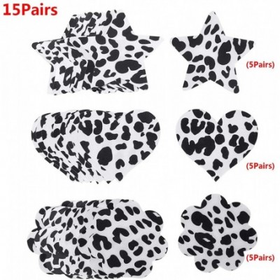 Accessories 15 Pairs Nipple Cover Cow Printed Disposable Self-Adhesive Breast Petal Breast Covers Stickers Bra - Black & Whit...