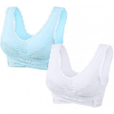 Bras Women's Cross Wrap Adjustable Side Buckle Lace Workout Stretch Yoga Push-up Bra - Blue+white - CP18W9L48SS