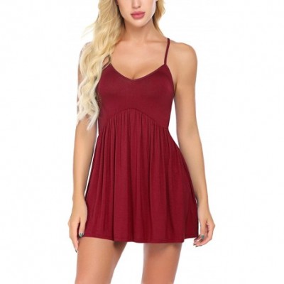 Slips Women Chemises Lingerie Mini Babydoll Sleepwear Modal Full Slip Nightgown Soft Sling Lounge Dress - Dark Red - C71945UWLAX