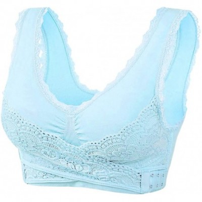 Bras Women's Cross Wrap Adjustable Side Buckle Lace Workout Stretch Yoga Push-up Bra - Blue+white - CP18W9L48SS