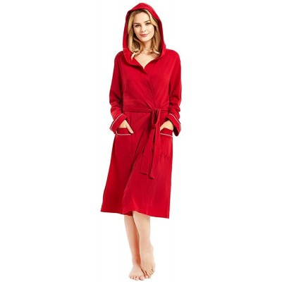 Robes Womens Cotton Robe Soft Kimono Spa Knit Bathrobe Lightweight Long - Burgundy Hooded - C818SQMAKSC